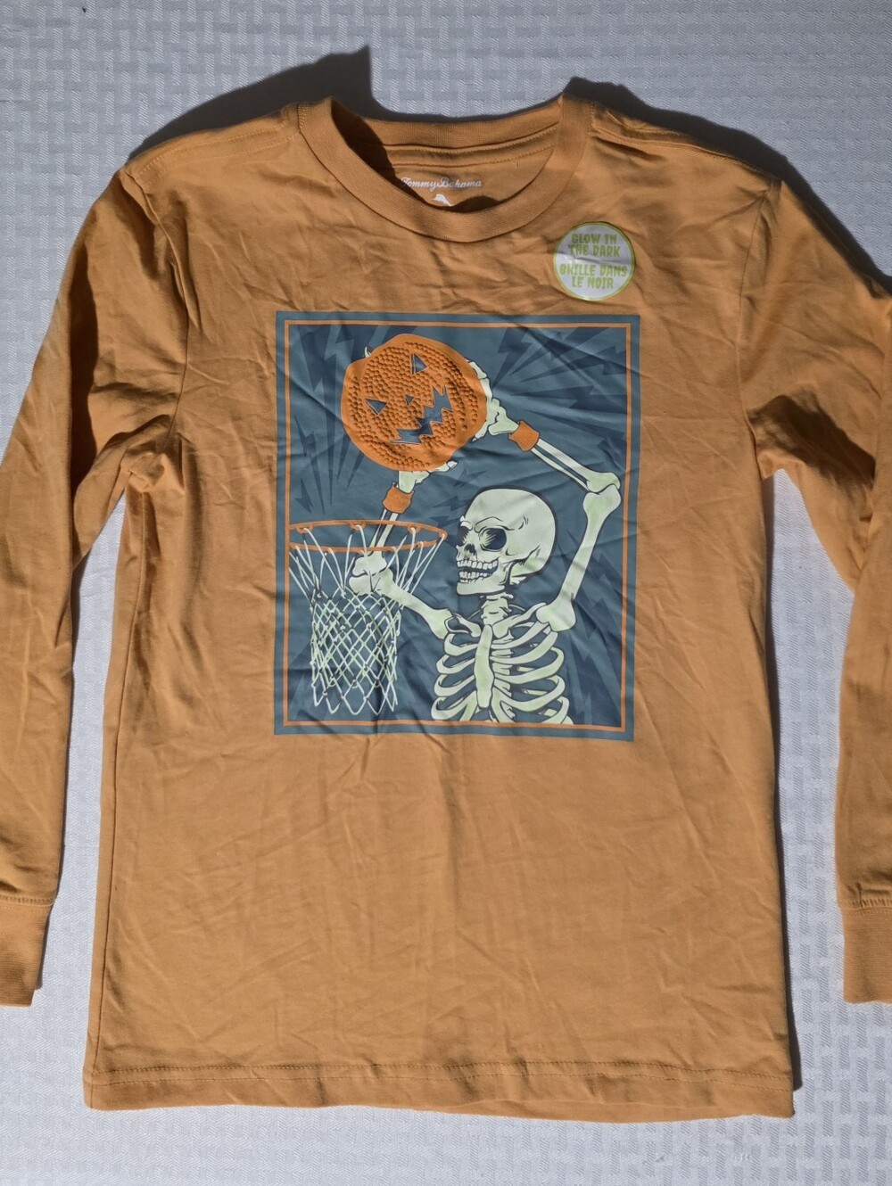Tommy Bahama Orange Long-Sleeve Tee with Glow Skeleton Basketball Graphic